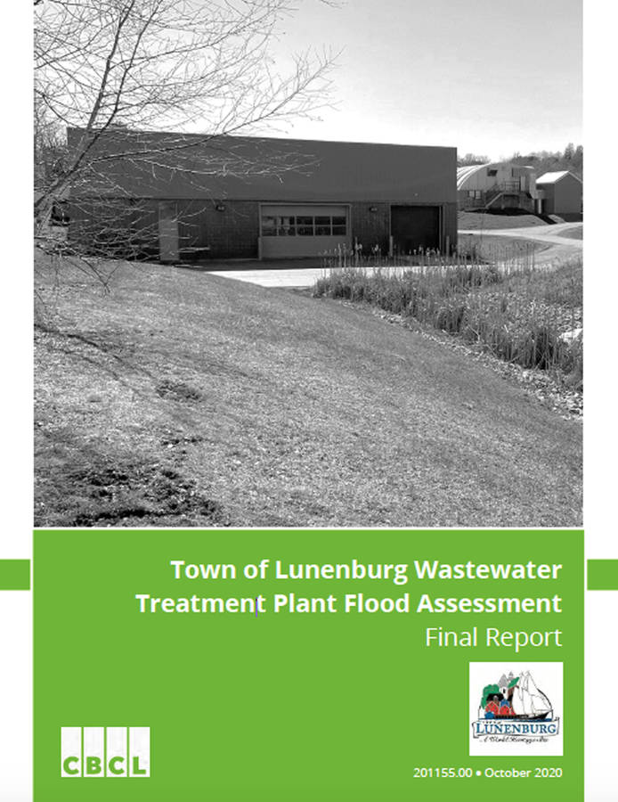 <p>The cover page of the 40-page report into flooding at Lunenburg&#8217;s sewer plant in 2019.</p>