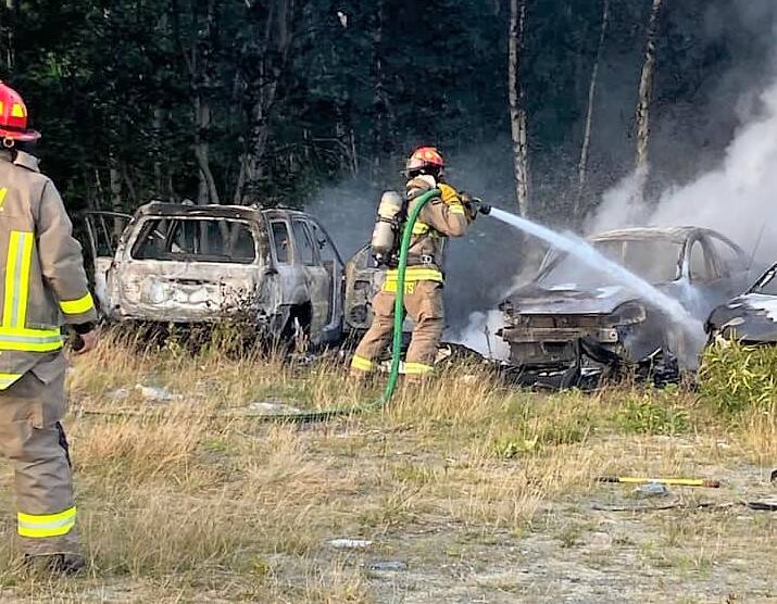 <p>FACEBOOK/TRACY FOX</p><p>Firefighters working to contain a blaze at the Roughneck Off-Road Racing facility near Liverpool September 12, which is deemed suspicious.</p>
