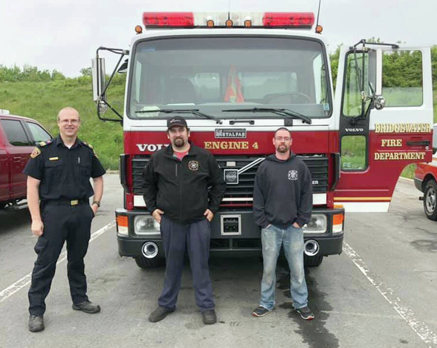 <p>SOURCE: FACEBOOK/SHINIMICAS FIRE DEPARTMENT</p><p>Bridgewater&#8217;s volunteer fire department delivers Engine 4 to Shinimicas in Cumberland County in 2020.</p>