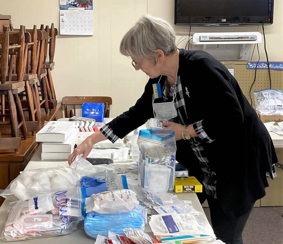 <p>SOURCE: FACEBOOK/HELP FOR UKRAINE</p><p>Volunteer Suzanne Joudrey was among a contingent of volunteers recently sorting out supplies destined to help residents of Ukraine. Donations are being collected at St. Paul&#8217;s Evangelical Lutheran Church in Bridgewater on the weekends in March. More information is available on the Facebook site, Help for Ukraine &#8212; Bridgewater Area.</p>