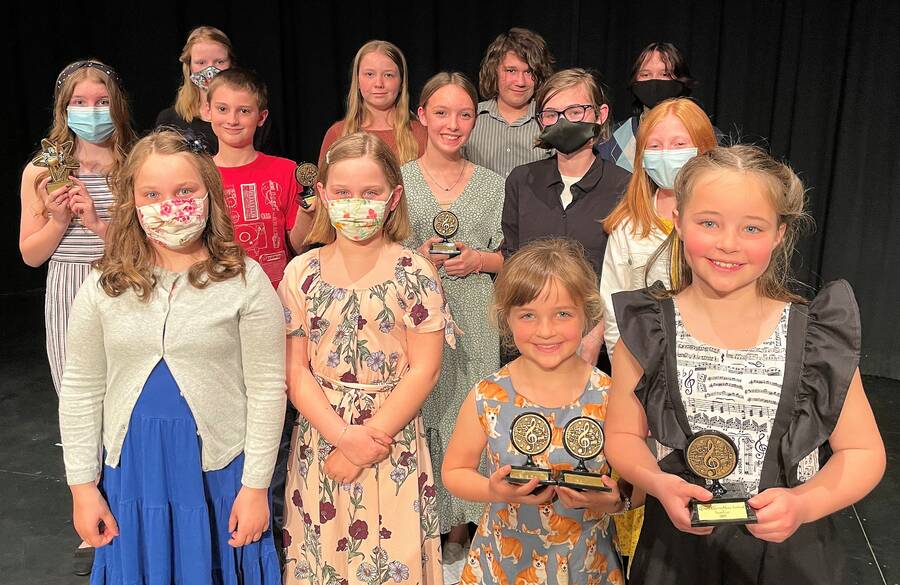 <p>CONTRIBUTED PHOTO</p><p>Junior award winners from the 76th annual Queens County Music Festival are shown here beginning in front, from left to right, Danica Wamboldt, Lainey Wamboldt, Ellamae LeBlanc and Rose LeBlanc. Centre row, Kyleigh Doggett, Cohen Alexander, Casey Brown, Julia Malcolm and Billie Kent. Back row, Neve McKinnon, Piper Anderson, Anderson Folk and Olivia Zwicker.</p>