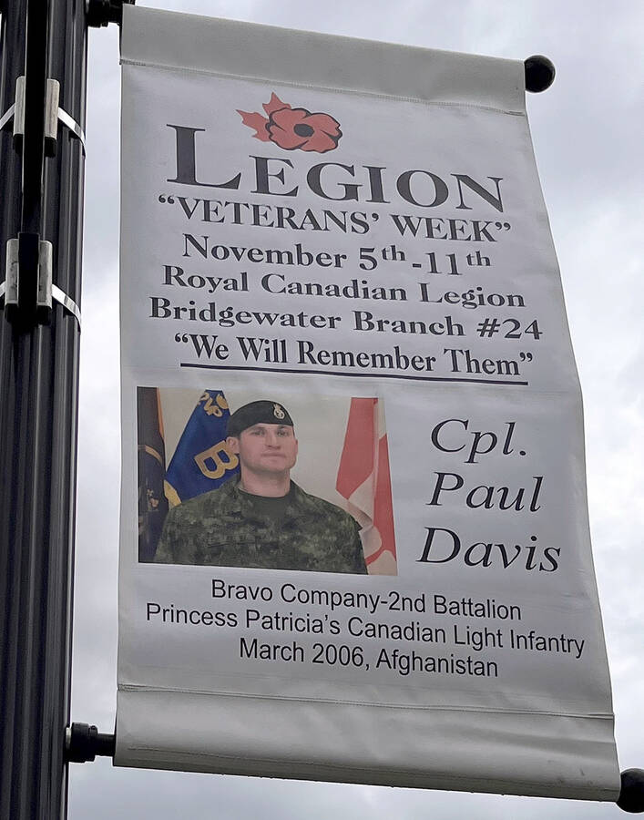 <p>SUBMITTED PHOTO</p><p>The banner featuring the image of the late Cpl. Paul James Davis of Bridgewater.</p>