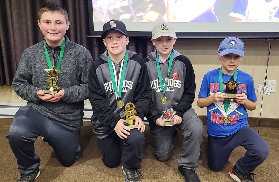 <p>CONTRIBUTED PHOTO</p><p>The Bridgewater Bulldogs Baseball Association held their annual awards&#8217; night recently. Shown here, from left to right, are winners at the 11UA age division. Rowan Zwicker, MVP; Jackson Sawler, Gold Glove; Jack Rhodenizer, coaches&#8217; choice and Aiden Merrill, most sportsmanlike. Not in the photo is Isaac Enslow, who captured the most improved player award.</p>