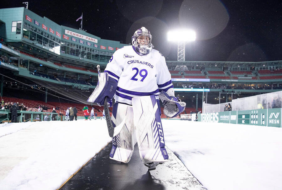 <p>CONTRIBUTED PHOTO</p><p>Goaltender Madison Beck of Lunenburg heads to the outdoor ice surface at Fenway Park in Boston.</p>