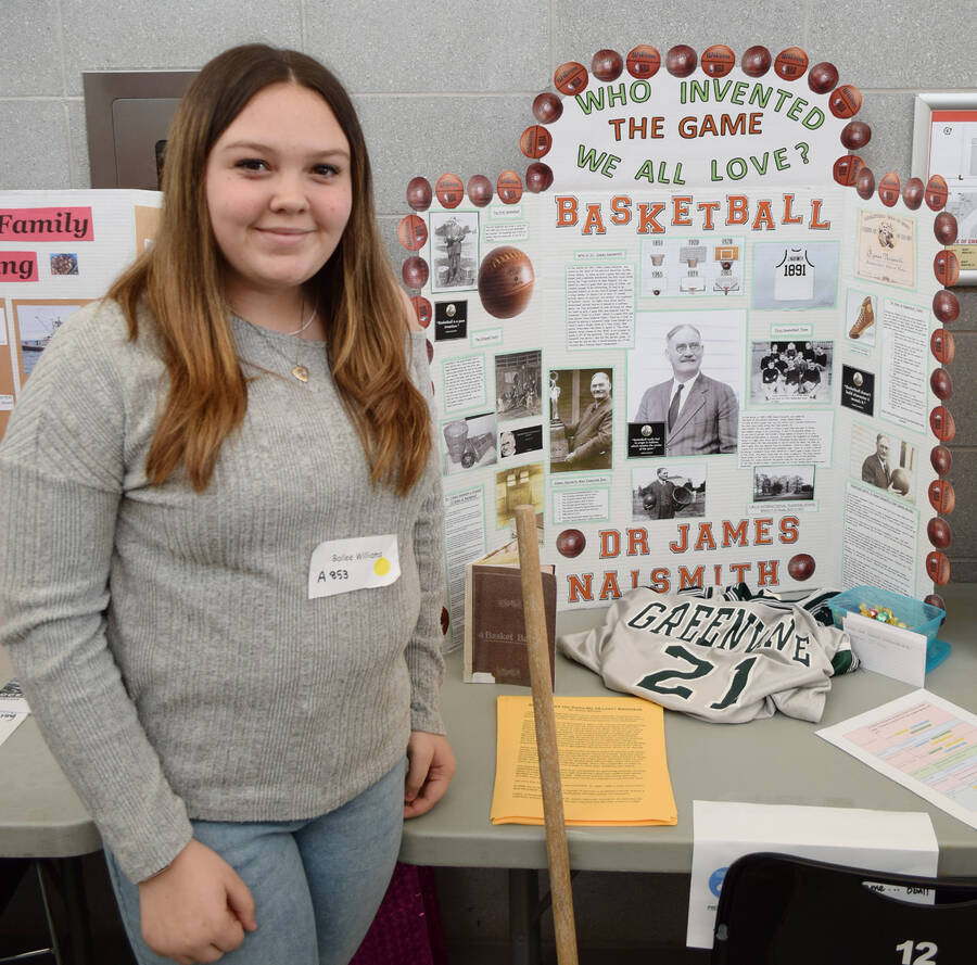 <p>Bailee Williams., Grade 8 student from Lockeport did her project on her favourite sport, basketball.</p>