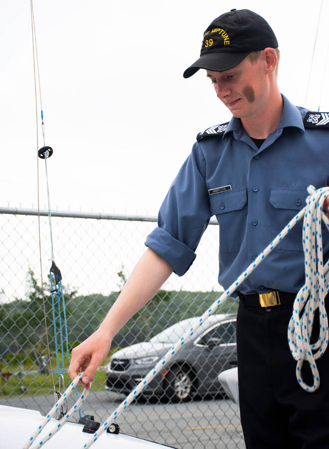 <p>PHOTO BY: Alex Harris, Cadet Correspondent, Greenwood CTC</p><p>Petty Officer Second Class Owen Griffiths from 39 Neptune Royal Canadian Sea Cadet Corps in Lunenburg is enjoying his second summer as a staff cadet at CFB Shearwater cadet training centre.</p>