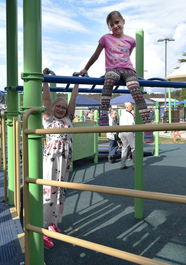 <p>Kevin McBain PHOTO</p><p>Autumn (left) and Willow Craik enjoy hanging out at the Etli Milita&#8217;mk Playpark following an official opening ceremony Oct. 11 in Liverpool.</p>