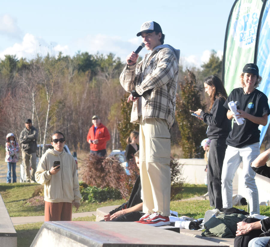 <p>Lunenburg skateboard phenolm Johnny Purcell emceed the top trick competition at the Scotia Sk8 Park tour stop in Liverpool Oct. 13.</p>