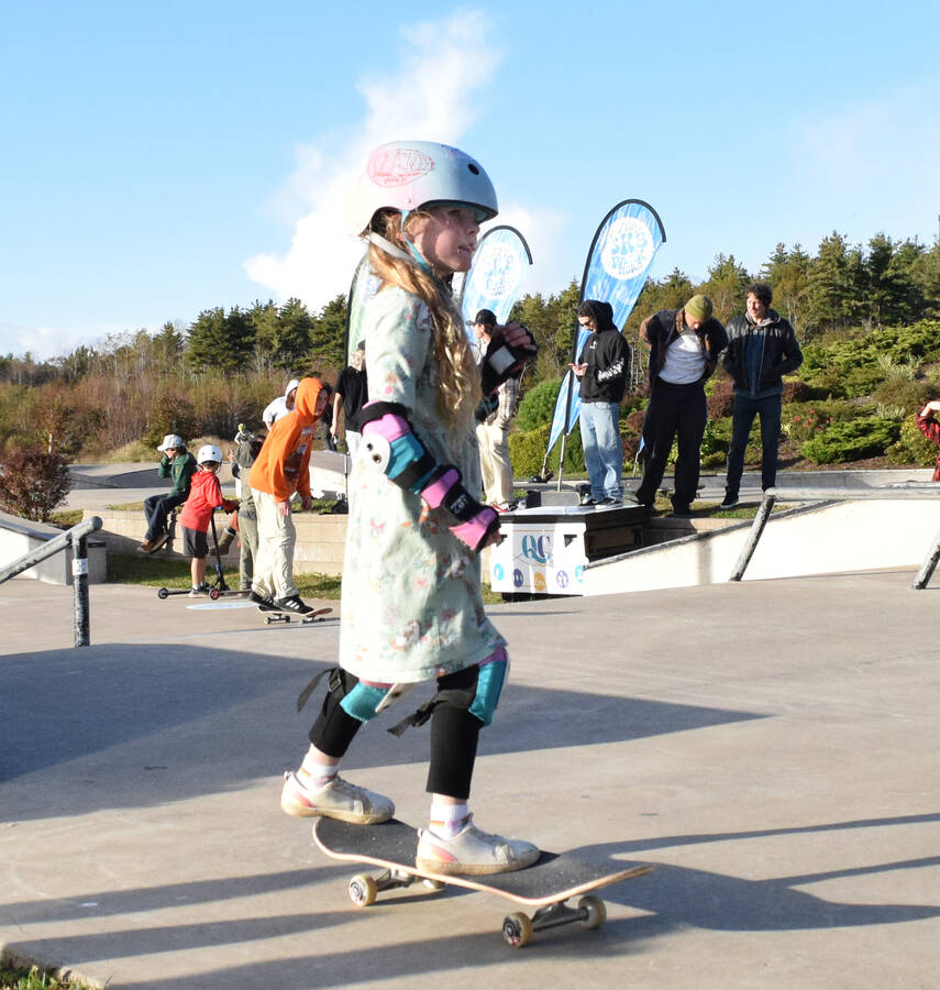<p>Young Evie Hunter was the youngest among many skateboarders, bikers and scooter riders that came out from across the province for the second of four stops on the Sk8 Park Tour featuring Team Canada&#8217;s Annie Guglia of Montreal and Lunenburg&#8217;s Johnny Purcell.</p>