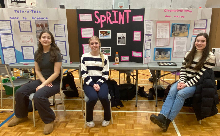 <p>Kevin McBain PHOTO</p><p>GREAT PROJECTS!!</p><p>The annual Bridgewater Junior High School science fair, for grades 7 and 9 students, was held Feb. 15. Shown above are Grade 9 students, from left to right, Aleena Dolnaev, Cassidy Tenwolde and Olivia Landry. At left are Grade 9 students Claire Fifield and Makayla Foster. More than 25 students and their projects were chosen to represent the school at the regional science fair that will be held March 27 and 28 at the Lunenburg County Lifestyle Centre.</p>